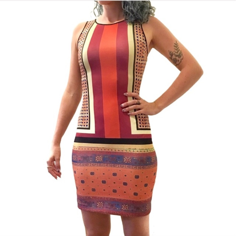 Clover Canyon Cane Scarf Neoprene Scuba Mini Dress - Picture 1 of 8